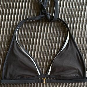 Victoria’s Secret Black Triangle Halter Bikini Top – White Mesh – Size M